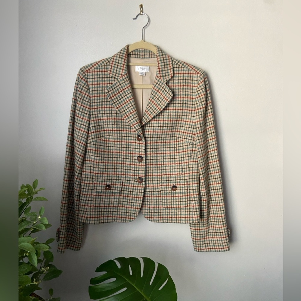 Loft Plaid Wool Blend Short Blazer